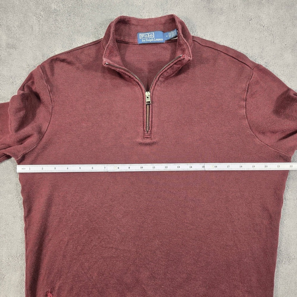 Polo Ralph Lauren Men's M Quarter Zip Pullover Sweater Burgundy Cotton Rayon - Picture 7 of 13